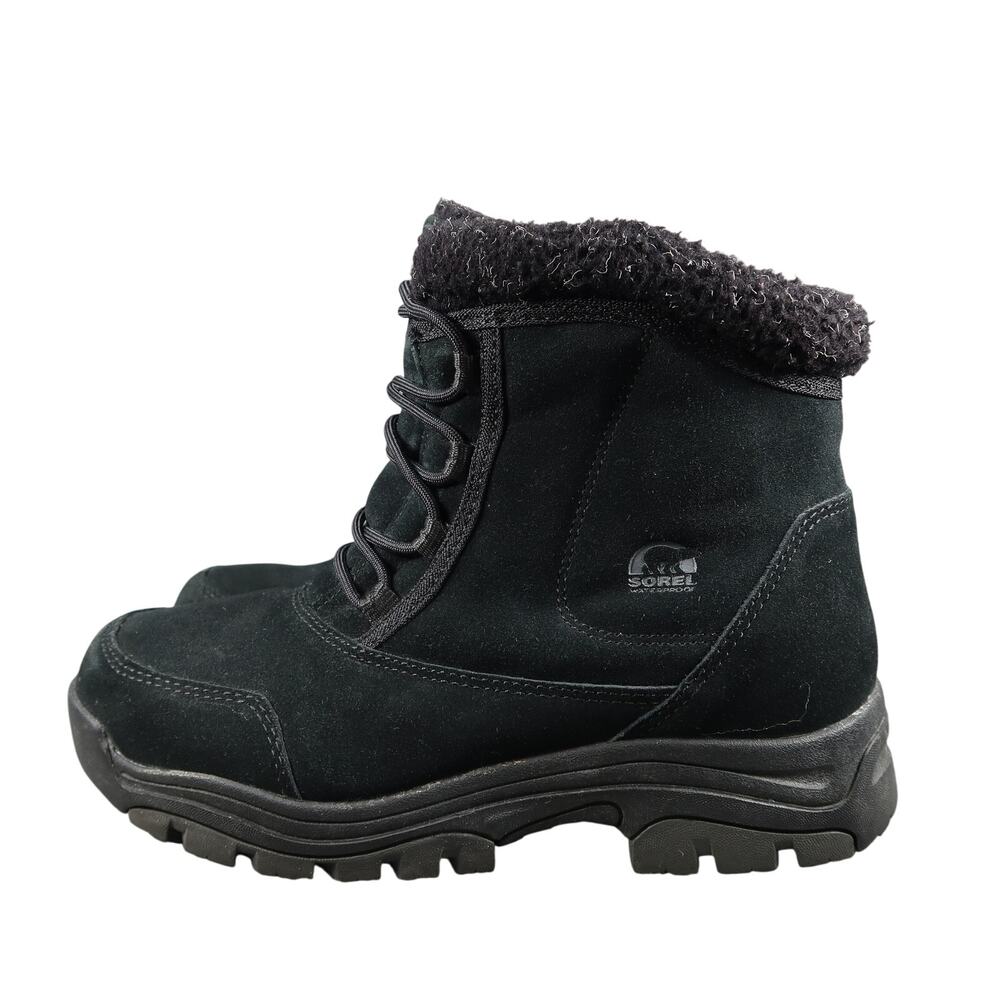 Sorel Boots Womens 8.5 Shoes Waterfall Low Lace Up Leather Winter Snow Black - Picture 4 of 13